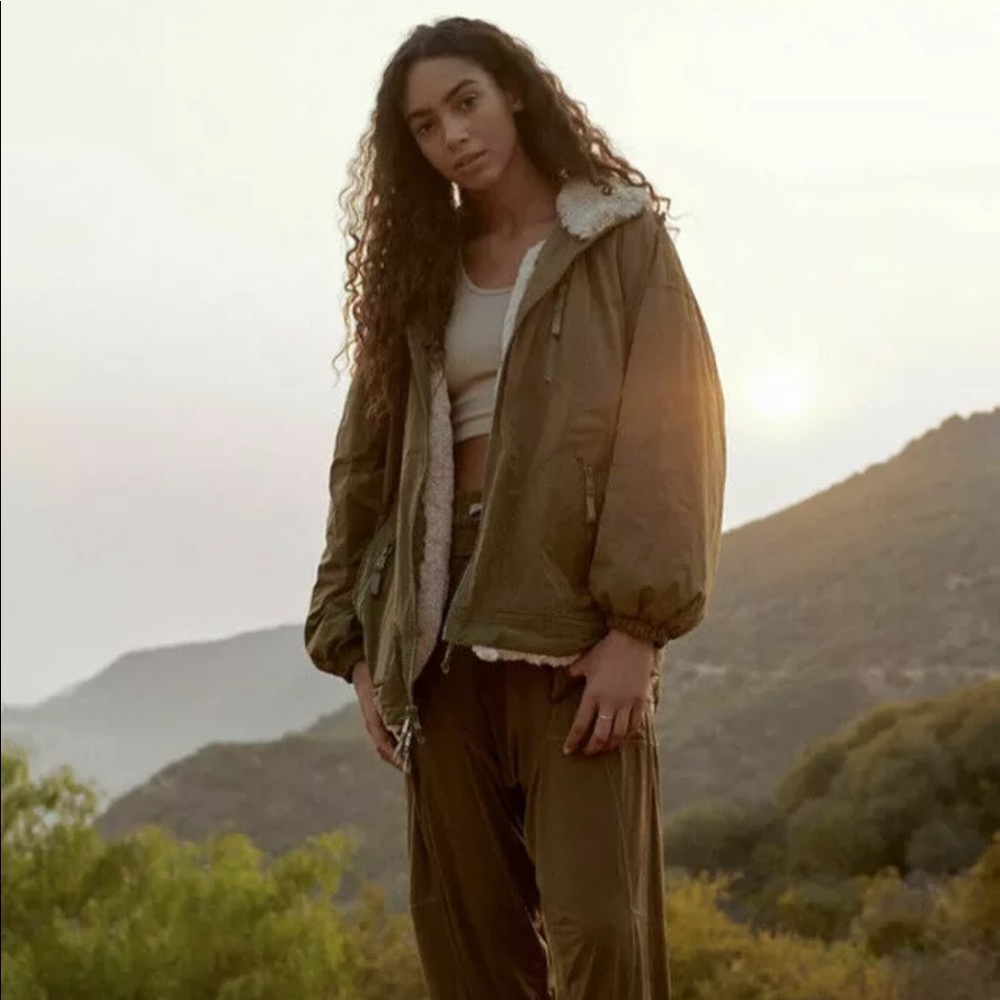 Free People Break The Ice Soft Cozy Jacket Parka Warm Winter Olive Size S